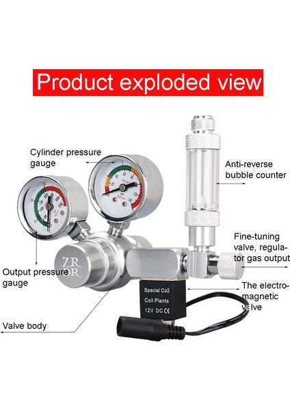 R101 Stili CGA320 Abd Domuzu Zrdr Dıy Akvaryum Co2 Regülatörü, 360° Ince Ayar Valf Balon Sayacı Solenoid Valf Kiti, Karbon Dioksit Basınç Düşürme Valfi (Yurt Dışından)