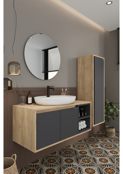 Gül 90 cm Banyo Dolabı+Ayna+Lavabo+Boy Dolabı