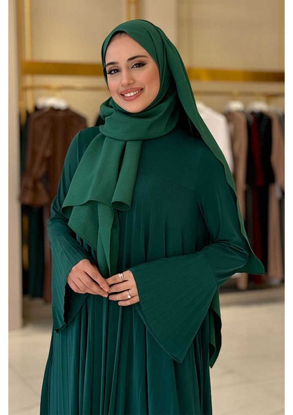 Pilise Detaylı Uzun Tunik ve Pantolon Ikili Takım 8575 Zümrüt
