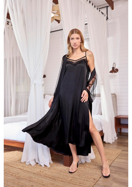 Kadın Dantelli Tüllü ve Dekolteli Sabahlık Takımı 18624 fiyatları