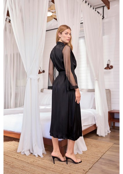 Kadın Dantelli Tüllü ve Dekolteli Sabahlık Takımı 18624 indirimleri