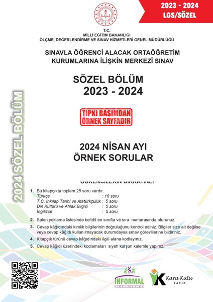 2025 8. Sınıf Lgs Nisan Ayı Meb Örnek Soru Tıpkı Basım 7li Sarmal Deneme Paketi Video/pdf Çözümlü modelleri
