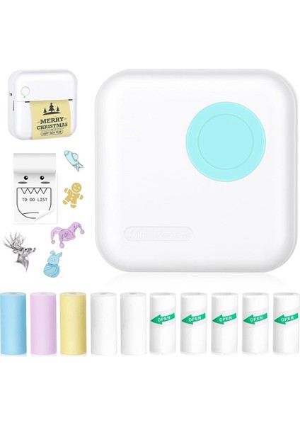 Mini Etiket Yazıcı Bluetooth Termal Yazıcı Mavi (Yurt Dışından)