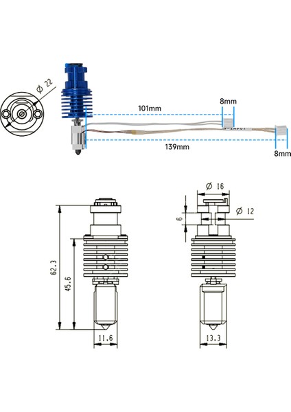 3D Yükseltme Tz V6 2.0 Hotend Ekstruder Kiti 24V 48W (Yurt Dışından)