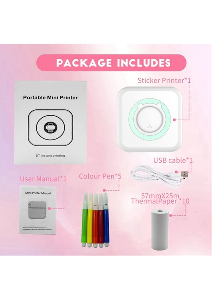 Taşınabilir Etiket Yazıcısı, Mini C15 Cep Termal Yazıcısı, Pembe (Yurt Dışından)