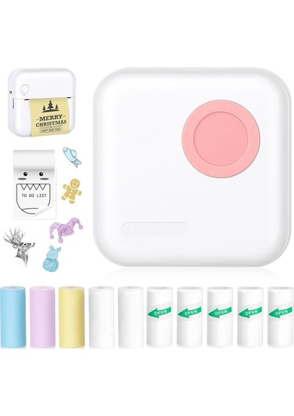 Mini Etiket Yazıcı Bluetooth Termal Yazıcı Pembe (Yurt Dışından)