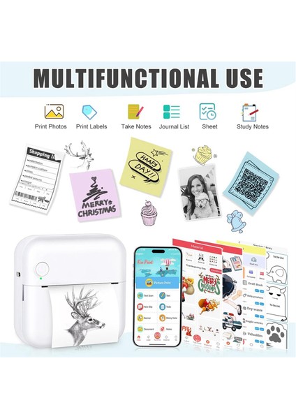 Mini Etiket Yazıcı Bluetooth Termal Yazıcı Pembe (Yurt Dışından)