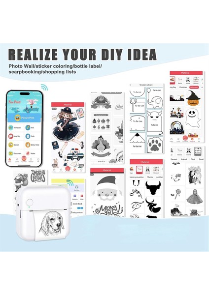 Mini Etiket Yazıcı Bluetooth Termal Yazıcı Pembe (Yurt Dışından)