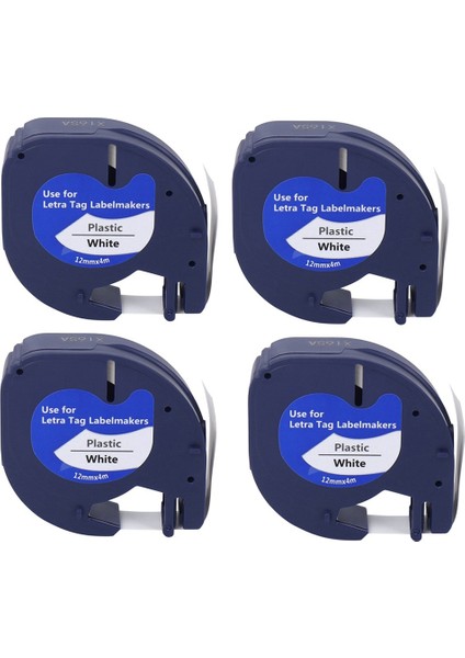 Dymo Letratag Için 4 Paket Etiket Bandı Siyah Beyaz Plastik Etiket Bandı (Yurt Dışından)