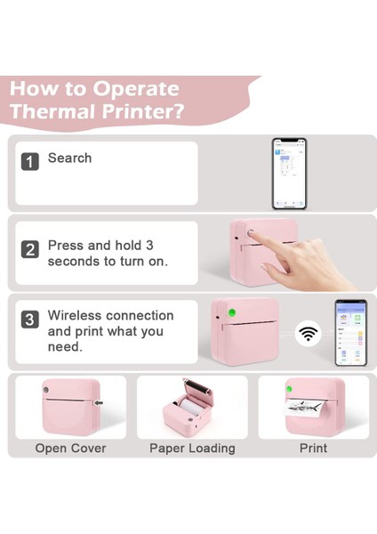 Taşınabilir Mini Termal Cep Yazıcısı, Akıllı Telefon Fotoğraf Yazıcısı, Pembe (Yurt Dışından) modelleri