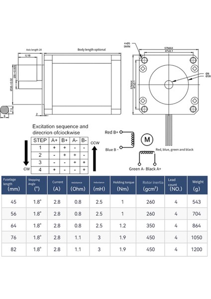 57 Stepper Motor 1.2n 56MM 2.8A 2 Faz 4 Kablo 3D Yazıcı Için (Yurt Dışından)