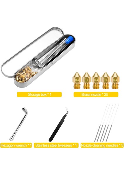 25 Adet Mk8 Nozul 0.4mm, 3D Yazıcı Pirinç Nozullar, Ender 3 Nozul (Yurt Dışından)