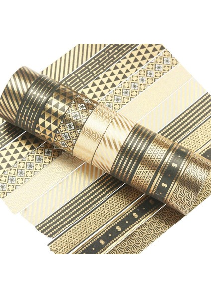 10 Rulo Siyah Altın Folyo Washi Bant Seti Kağıt Scrapbooking Yapıştırıcısı (Yurt Dışından)