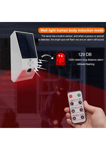 Güneş Enerjili Alarm Işığı, Hareket Dedektörlü Güneş Enerjili Flaş Işığı Güneş Enerjili Alarm Işığı, Uzaktan Kumandalı Hareket Dedektörü Beyaz (Yurt Dışından)