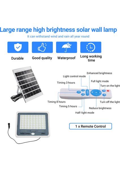 216 LED Güneş Enerjili Lamba Açık Hava Avlu Aydınlatması Indüksiyon Sokak Lambası Su Geçirmez Projektör Ultra Parlaklık Yüksek Güç (Yurt Dışından)