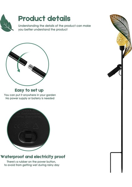 Güneş Enerjili Bahçe Işığı Sanat Metal Yaprak Sıcak Beyaz LED Güneş Enerjili Açık Bahçe Işıkları Bahçe Dekorasyonu Kazık Işığı (Yurt Dışından)