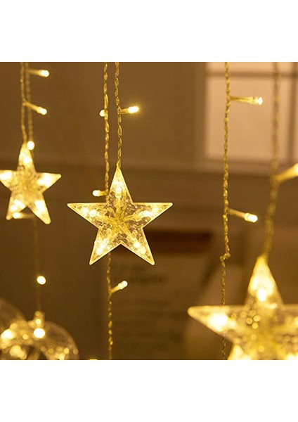 12 Yıldız Ay Işığı Dizisi 2.5m Açık Hava Su Geçirmez Yatak Odası Ev Partisi Düğün Dekorasyonu Atmosfer Perde Işığı Ab Fişi (Yurt Dışından) fırsatları