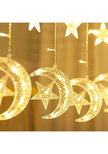 12 Yıldız Ay Işığı Dizisi 2.5m Açık Hava Su Geçirmez Yatak Odası Ev Partisi Düğün Dekorasyonu Atmosfer Perde Işığı Ab Fişi (Yurt Dışından) indirimleri