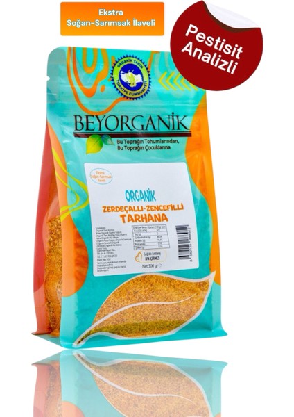 ORGANİK Zencefilli Zerdeçallı Tarhana 300gr (Ekstra Soğan-Sarımsak İlaveli) (PESTİSİT VE AFLATOKSİN ANALİZLİ)