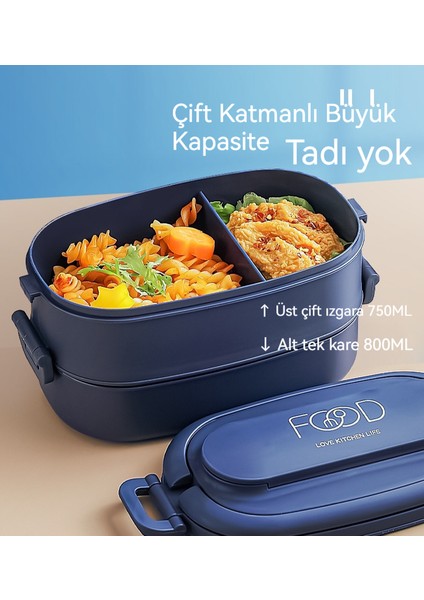 Ev Taşınabilir Mikrodalga Isıtmalı Öğrenci Çift Katlı Öğle Yemeği Kutusu (Yurt Dışından)