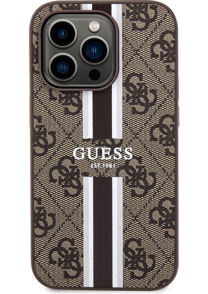 Apple iPhone 15 Pro Kılıf Guess Lisanslı Magsafe Şarj Özellikli 4g Şerit Tasarımlı Printed Kahverengi fiyatları