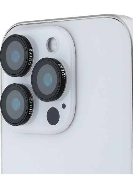 Apple iPhone 16 Pro Uyumlu Guess Lisanslı Metal Kamera Lens Koruyucu Siyah