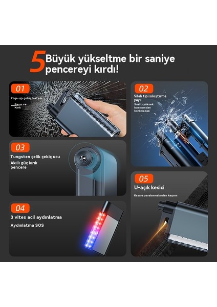 Çok Fonksiyonlu Acil Durum Üçü Bir Arada Araç Emniyet Çekiç El Feneri Pencere Kırıcı (Yurt Dışından)