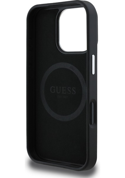 Apple iPhone 16 Pro Max Kılıf Guess Orjinal Lisanslı Magsafe Şarj Özellikli Grained Triangle Kapak Siyah indirimleri