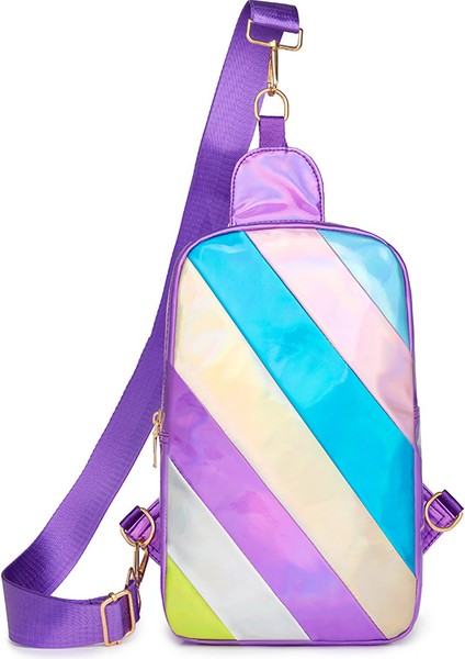 Kadın Renkli Gökkuşağı Dikişli Çapraz Omuz Omuz Göğüs Çantası (Yurt Dışından)