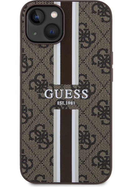 Apple iPhone 14 Kılıf Guess Lisanslı Magsafe Şarj Özellikli 4g Şerit Tasarımlı Printed Kapak Kahverengi fiyatları