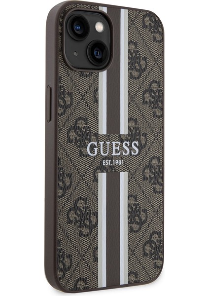 Apple iPhone 14 Kılıf Guess Lisanslı Magsafe Şarj Özellikli 4g Şerit Tasarımlı Printed Kapak Kahverengi modelleri