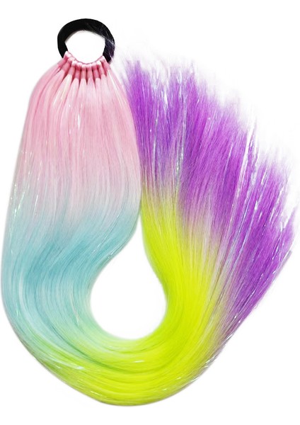 9 Adet Renkli Lazer Ipek Sıcak Kız Peruk 65 cm Uzunluğunda (Yurt Dışından)