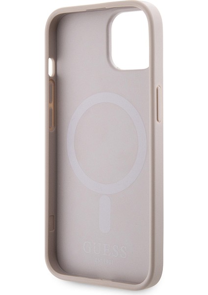 Apple iPhone 15 Kılıf Guess Orjinal Lisanslı Magsafe Şarj Özellikli 4g Şerit Tasarımlı Printed Kapak Pembe