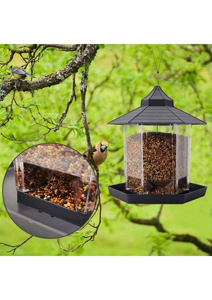 Panorama Kuş Yemliği, Bahçe Dekorasyonu Için Çatı Askılı Altıgen Şekilli Kuş Yemliği (Gri) (Yurt Dışından) modelleri