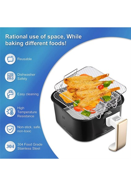 Cosori 5.5l Hava Fritözü Için Hava Fritözü Rafı, 2 Katlı Hava Fritözü Izgara/raf/kurutucu Rafı Kare, Hava Fritözü Aksesuarları (Yurt Dışından)