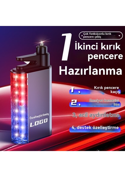 Çok Fonksiyonlu Acil Durum Üçü Bir Arada Araç Emniyet Çekiç El Feneri Pencere Kırıcı (Yurt Dışından)