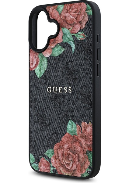 Apple iPhone 16 Kılıf Guess Lisanslı Magsafe Şarj Özellikli Gül Baskılı 4g Desenli Yazı Logolu Kapak Siyah fırsatları