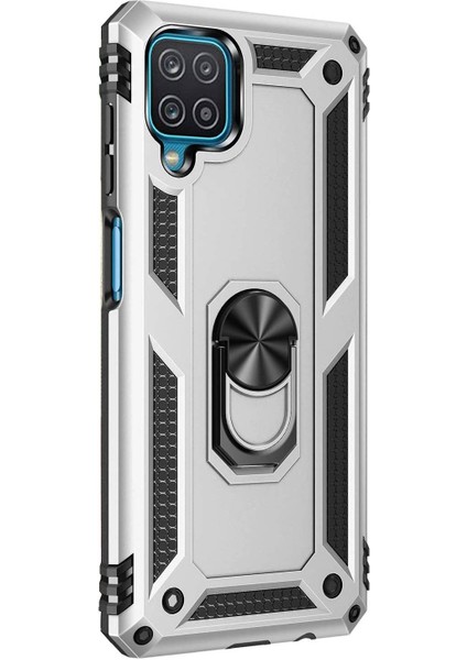 Samsung Galaxy A12 Yüzüklü Tank Kılıf Gümüş