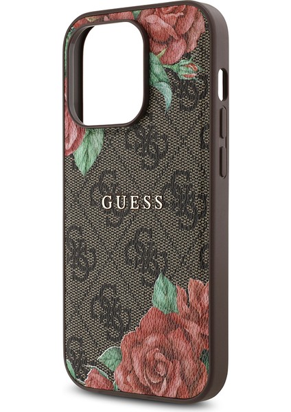 Apple iPhone 14 Pro Max Kılıf Guess Lisanslı Magsafe Uyumlu Gül Baskılı 4g Desenli Yazı Logolu Kahverengi fırsatları