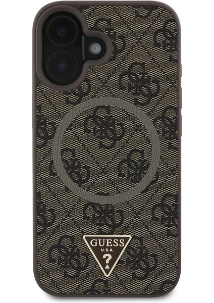 Apple iPhone 16 Kılıf Guess Lisanslı Magsafe Şarj Özellikli Pu Üçgen Logo 4g Desenli Kapak Kahverengi fiyatları