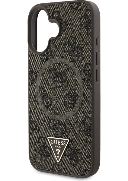 Apple iPhone 16 Kılıf Guess Lisanslı Magsafe Şarj Özellikli Pu Üçgen Logo 4g Desenli Kapak Kahverengi fırsatları