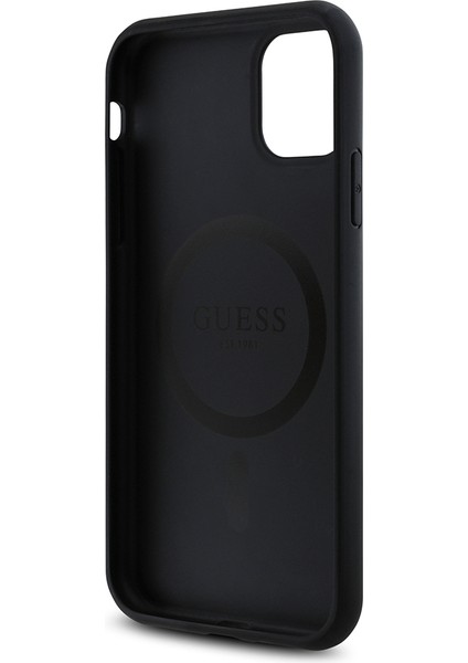 iPhone 11 Kılıf Guess Orjinal Lisanslı Magsafe Uyumlu Gül Baskılı 4g Desenli Yazı Logolu Kapak Siyah