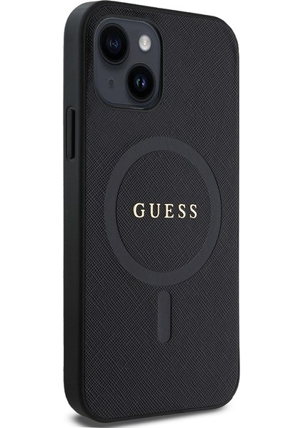 Apple iPhone 12 Kılıf Guess Lisanslı Magsafe Şarj Özellikli Yazı Logolu Saffiano Classic Kapak Siyah modelleri