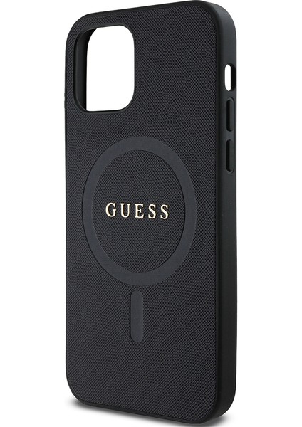 Apple iPhone 12 Kılıf Guess Lisanslı Magsafe Şarj Özellikli Yazı Logolu Saffiano Classic Kapak Siyah fırsatları
