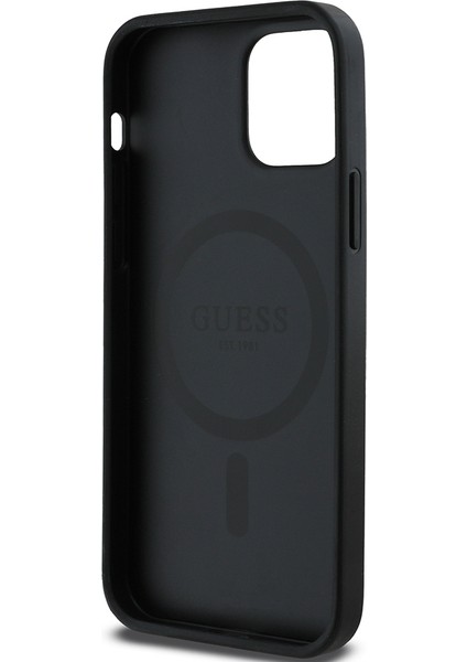 Apple iPhone 12 Kılıf Guess Lisanslı Magsafe Şarj Özellikli Yazı Logolu Saffiano Classic Kapak Siyah indirimleri