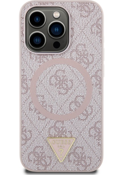 Apple iPhone 16 Pro Max Kılıf Guess Lisanslı Magsafe Şarj Özellikli Pu Üçgen Logo 4g Desenli Kapak Pembe fiyatları