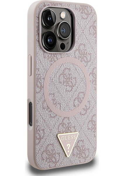Apple iPhone 16 Pro Max Kılıf Guess Lisanslı Magsafe Şarj Özellikli Pu Üçgen Logo 4g Desenli Kapak Pembe modelleri