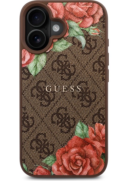 Apple iPhone 16 Plus Kılıf Guess Lisanslı Magsafe Şarj Özellikli Gül Baskılı Yazı Logolu Kapak Kahverengi fiyatları