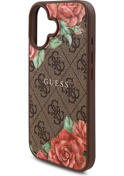 Apple iPhone 16 Plus Kılıf Guess Lisanslı Magsafe Şarj Özellikli Gül Baskılı Yazı Logolu Kapak Kahverengi fırsatları