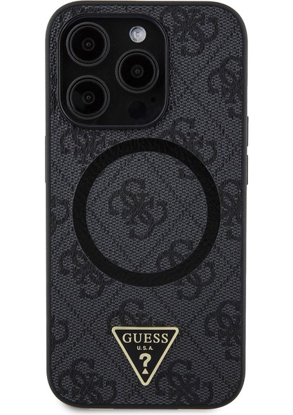 Apple iPhone 14 Pro Max Kılıf Guess Lisanslı Magsafe Şarj Özellikli Pu Üçgen Logo 4g Desenli Kapak Siyah fiyatları